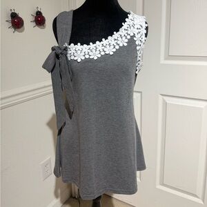 Gray Sleeveless Top with Floral Detail